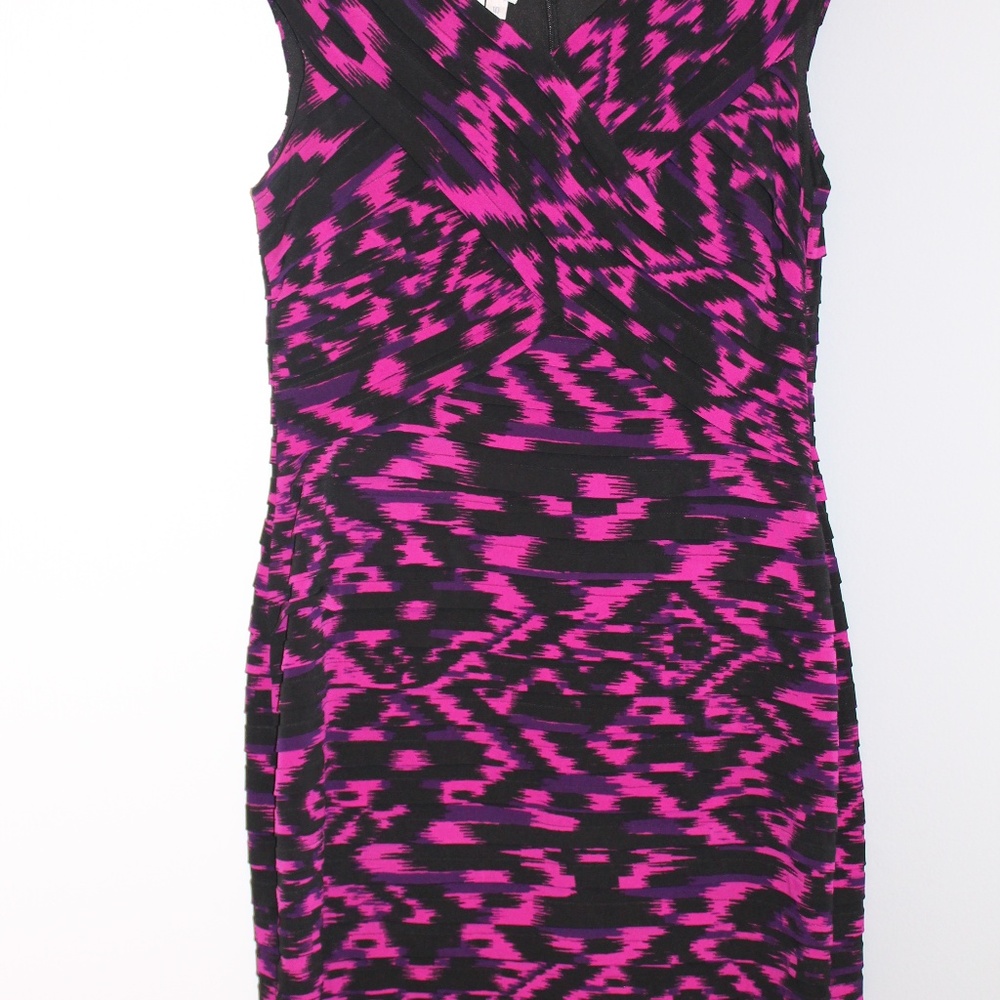 London Times stretch dress in purple, pink, black